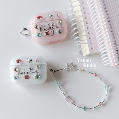 亦轩原创定制字母镶钻水晶链条Airpods pro3代新款耳机壳适用苹果4代保护壳123代粉色无线蓝牙耳机手提链挂件