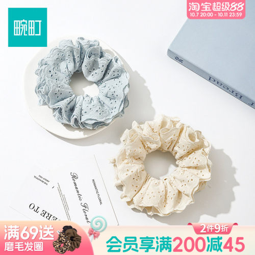 畹町蕾丝大肠发圈布艺花边褶皱头花扎头发发绳女头绳发饰