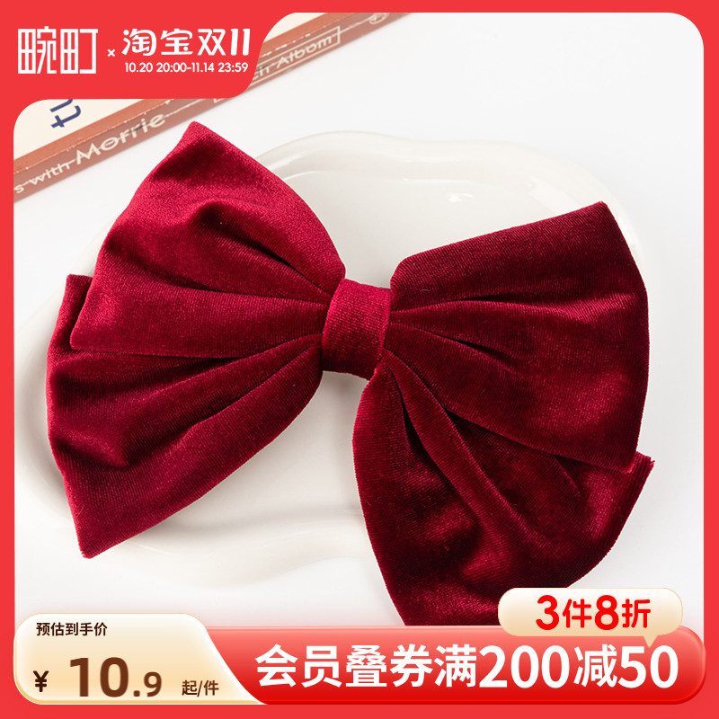 发夹咖啡色蝴蝶结头饰植绒布法式