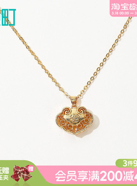 畹町沙金平安锁项链高级感轻奢小众颈链锁骨链女配饰