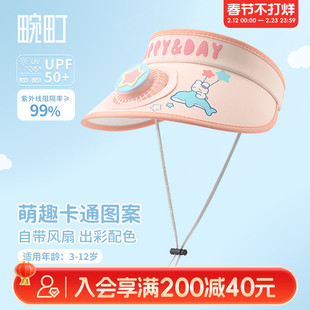 畹町童甜美兔子风扇款防晒空顶帽男女童夏季大帽檐遮阳鸭舌帽子
