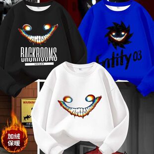跨境游戏后室 backrooms男女童加绒卫衣秋冬季微笑者笑靥纯棉上衣