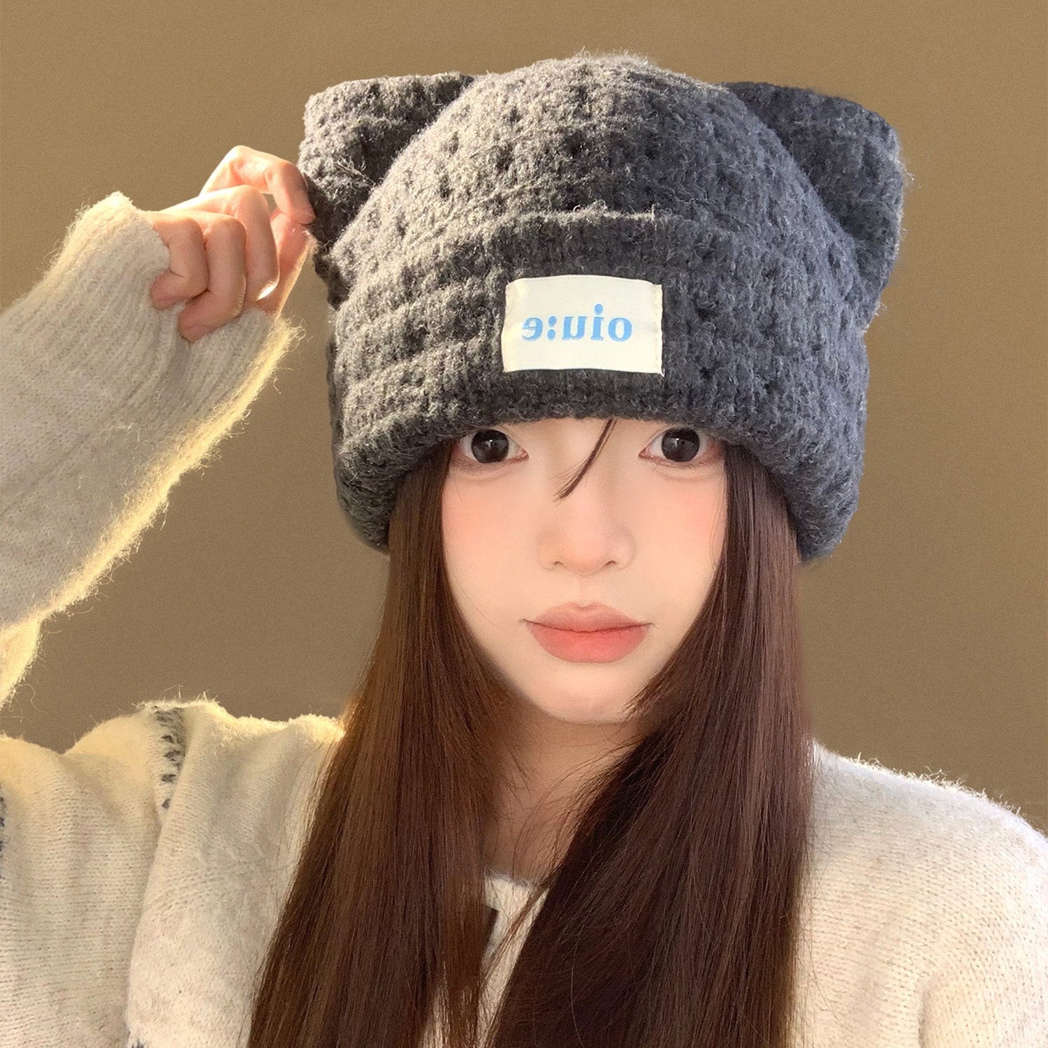 日系甜美可爱猫耳朵针织毛线帽子