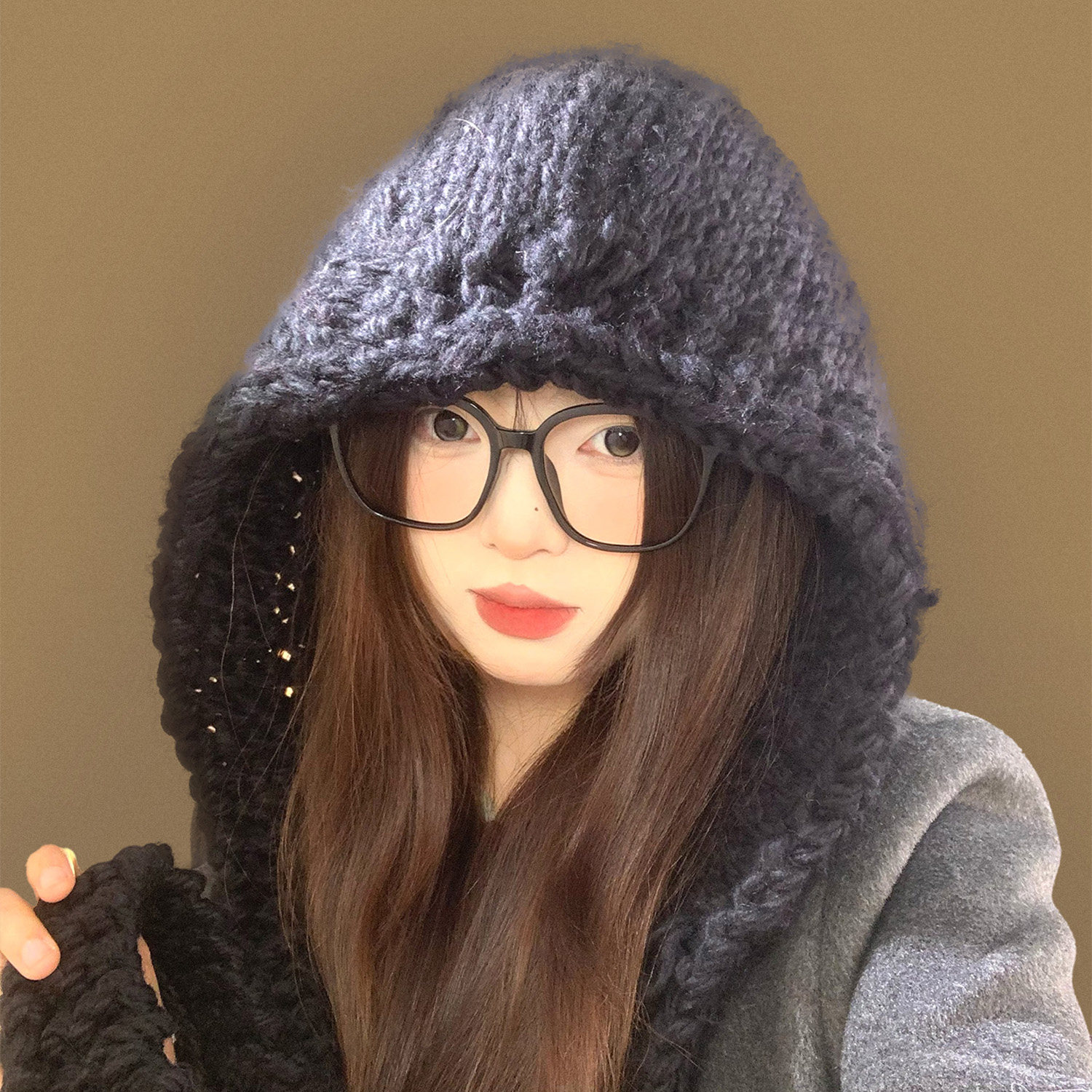 蓝色针织巴拉克拉法帽女秋冬季保暖大头围毛线帽子围脖一体雷锋帽,服饰配件/皮带/帽子/围巾,帽子,淘宝优惠券,粉丝福利购,淘宝优惠卷