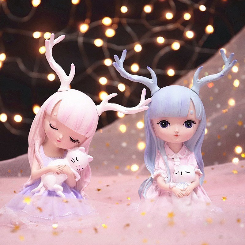 卧室摆件温馨梦幻小鹿女孩少女心粉房间公主娃娃装饰摆设生日礼物