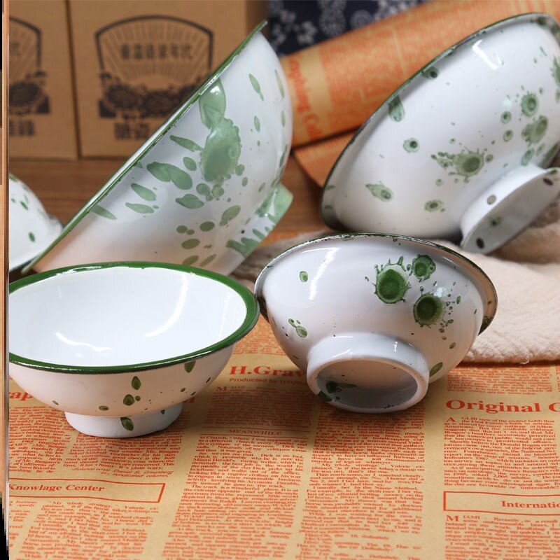 老式碗不烫手搪瓷碗怀旧铁饭碗餐厅大排档吃饭碗家用摔不烂铁瓷碗