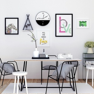 厂促北欧照片墙装 饰带钟组合创意挂墙相框简约餐厅黑白背景相片品