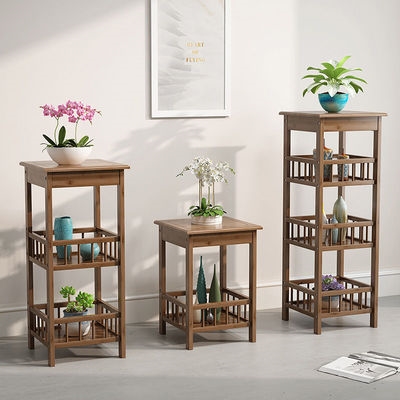 楠竹方形花架简约现代室内转角客厅阳台多层实木铁艺花架多功能