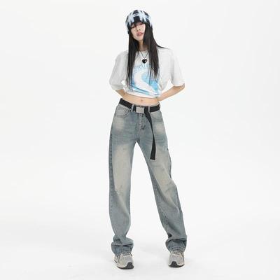 MGHG直筒牛仔裤女显瘦2025年春新款高腰阔腿裤小个子宽松拖地裤子