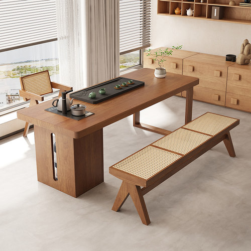 实木阳台茶桌茶台烧水壶一体嵌入式小型茶几客厅家用新中式泡茶桌