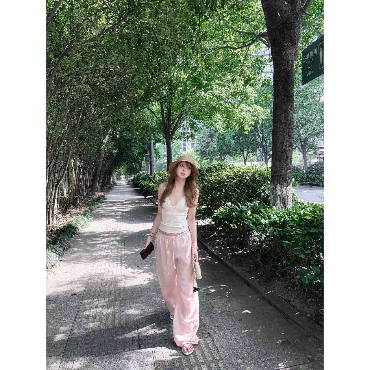 egg · 天丝亚麻夏季松弛垂感长裤松紧腰宽松阔腿直筒休闲裤女