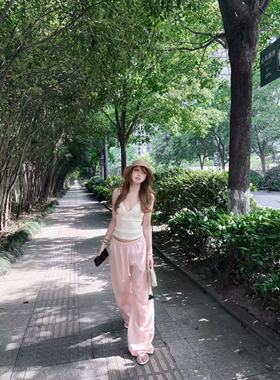 egg · 天丝亚麻夏季松弛垂感长裤松紧腰宽松阔腿直筒休闲裤女