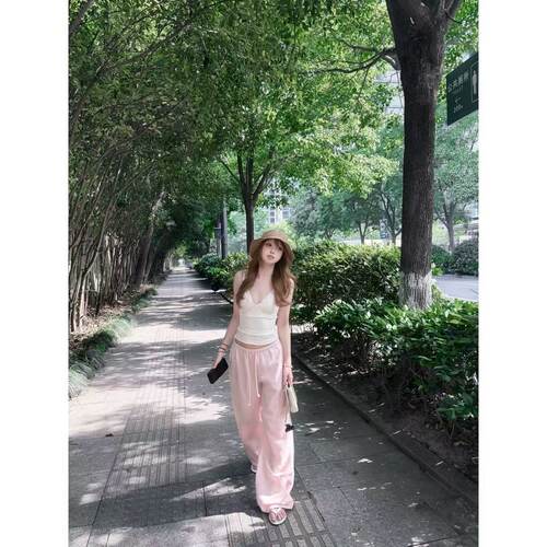 egg · 天丝亚麻夏季松弛垂感长裤松紧腰宽松阔腿直筒休闲裤女