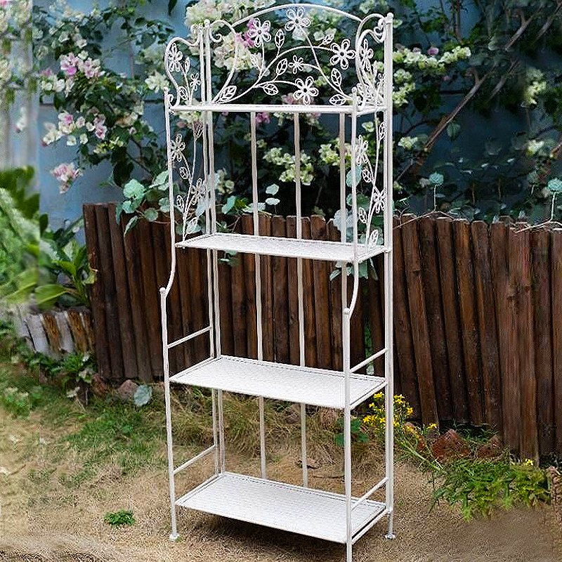 铁艺做旧花架四层置物架可移动