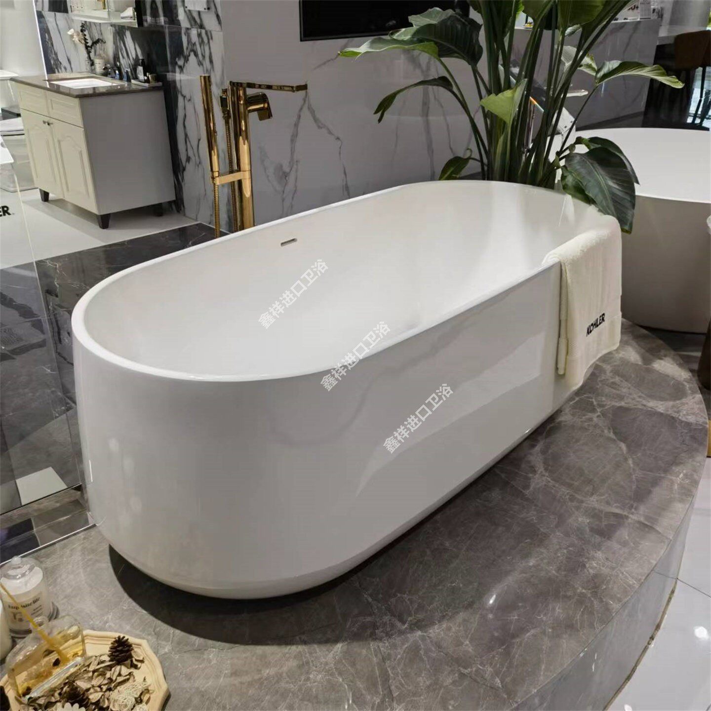 科勒浴缸K-8336T-0 丝瑞灵雅石独立浴缸 1.7米独立式浴缸家用浴盆