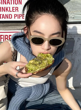 小框椭圆猫眼奶茶色墨镜女2023