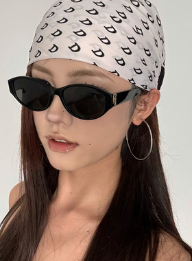 猫眼欧美风复古椭圆黑色墨镜女潮显瘦高级感y2k眼镜千禧辣妹曲面