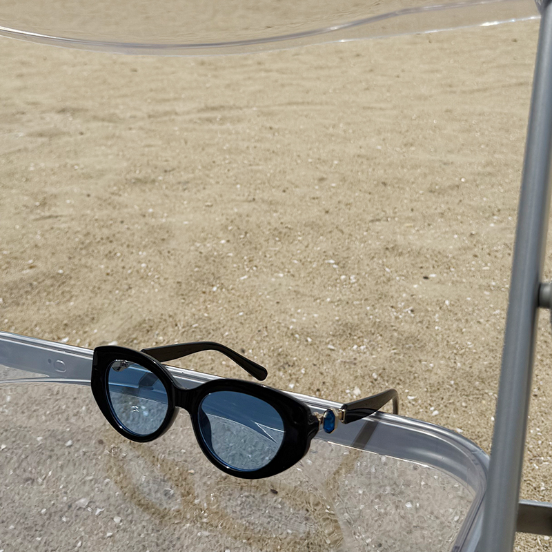 美式复古镶钻猫眼墨镜网红女潮高级感2025新款大框圆脸显瘦太阳镜