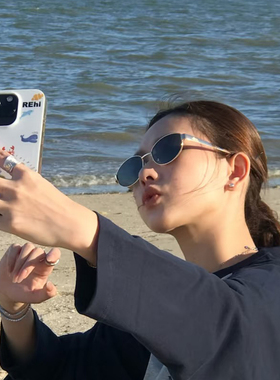 酉事椭圆金属框美式墨镜女潮高级感遮阳近视可配度数辣妹太阳镜男