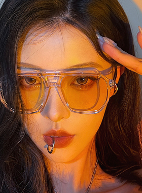 白色透明大框墨镜男街拍网红黄色