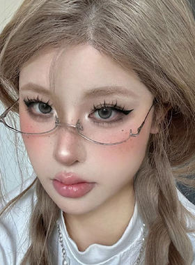 银边无片眼睛镜框小脸半框装饰cos凹造型二次元Y2K拍照眼镜女网红