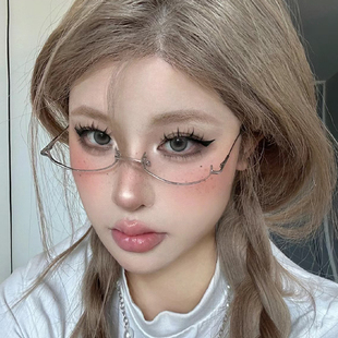 银边无片眼睛镜框小脸半框装饰cos凹造型二次元Y2K拍照眼镜女网红