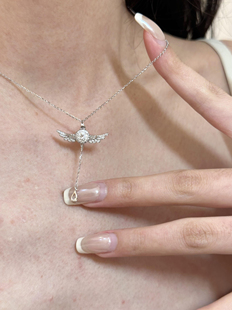 意大利DEER设计师 S925纯银爱的翅膀锁骨链气质吊坠 丘比特之心