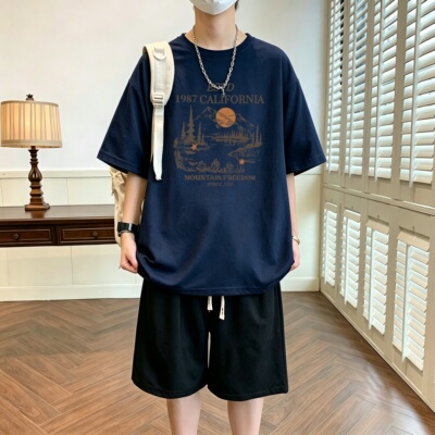 青少年运动套装男士夏季短袖T恤潮流新款初中学生休闲宽松帅气ins