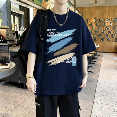 短袖t恤男夏季2026新款潮牌宽松上衣字母印花港风男生圆领体恤衫