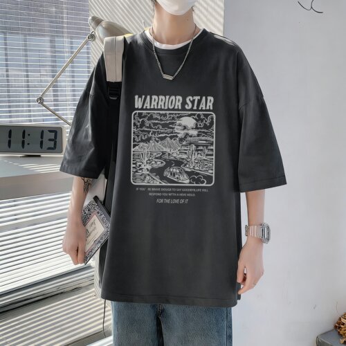 潮牌索罗娜棉字母短袖T恤男士夏季宽松大码体恤痞帅美式情侣上衣