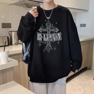 卫衣男春秋冬季ins潮牌内搭打底衫长袖无帽加绒/薄款宽松港风上衣