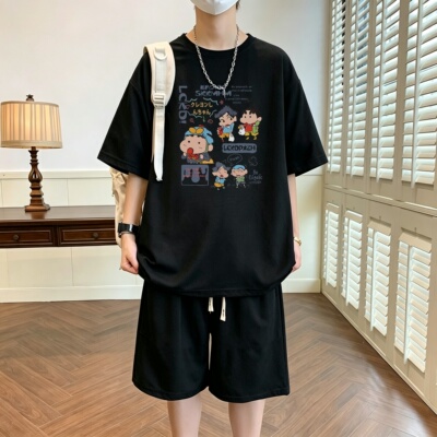 休闲套装男生短袖夏季新款青少年男装帅气潮流学生T恤运动两件套