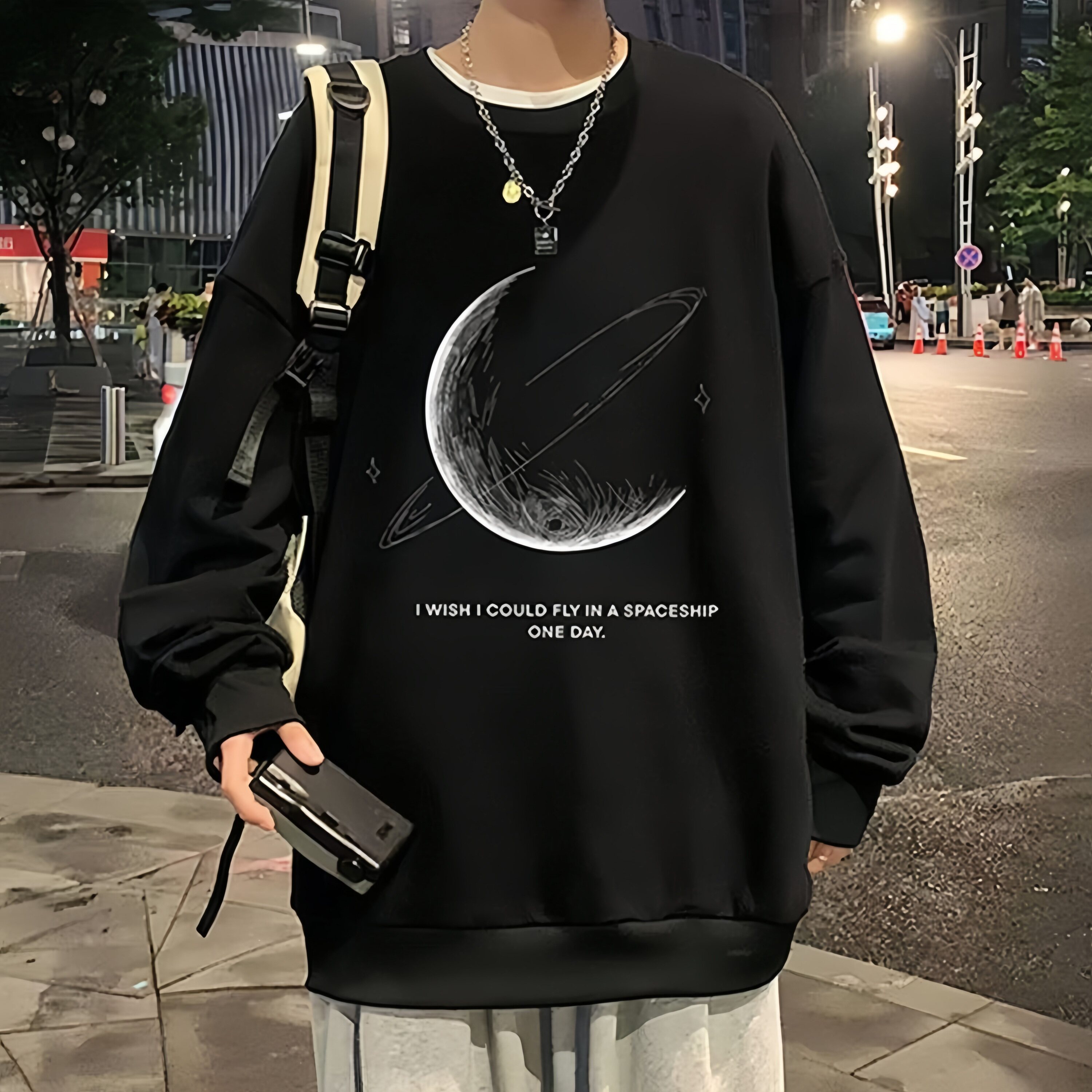 春秋圆领卫衣男2025新款重磅加绒加厚潮牌宽松长袖潮流青少年外套