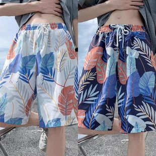 男夏季 花短裤 薄款 衩外穿速干可下水游泳裤 五分居家大裤 夏天沙滩裤