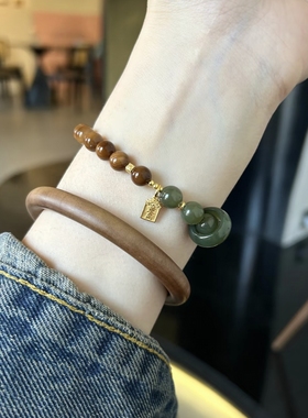 天然库克菩提手串女和田玉跑环手链招财保平安佛珠念珠文玩送女友