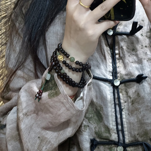 天然印度小叶紫檀手串新中式108佛珠手链文玩念珠女生复古情侣款