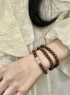天然金丝檀木搭配东陵玉竹节多圈手串男女生木质文玩佛珠手链