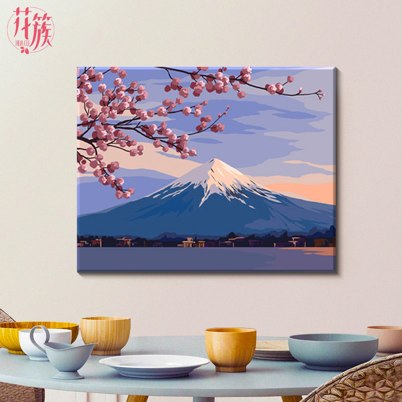 数字油画diy填充油彩画定制填色涂色解闷减压手工挂画风景富士山