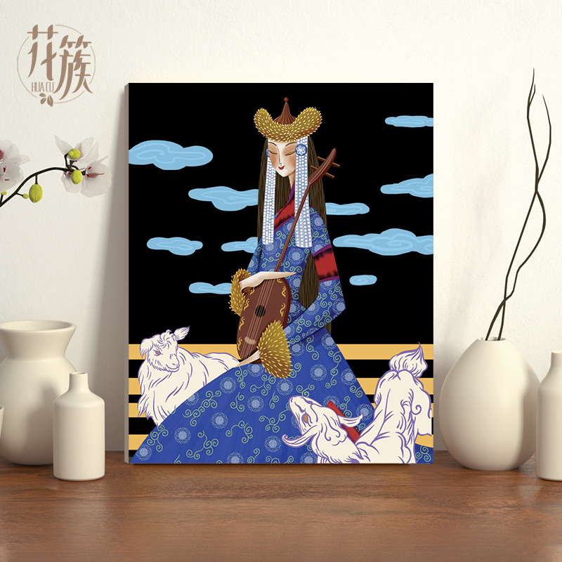 数字油画diy填充油彩画民族风定制填色涂色解闷减压手工挂画人物