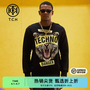 上衣T69B116018 TCH潮牌卫衣男烫钻印花字母圆领套头秋季