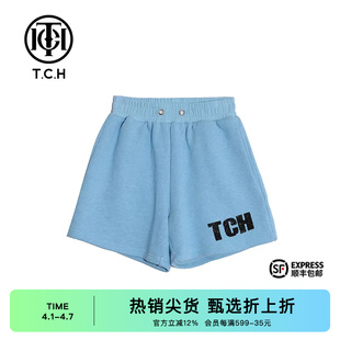 蓝色2025春秋款 T66A21801K 童装 TCH潮牌轻奢字母烫钻休闲短裤