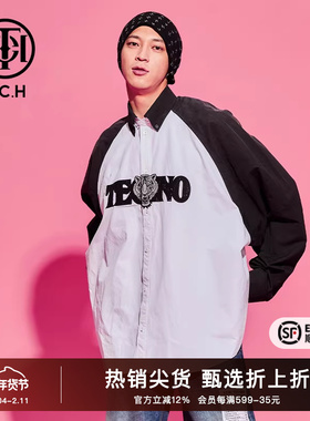 TCH烫钻黑白拼接polo领休闲衬衫2025秋季新款小众时尚T69C136001