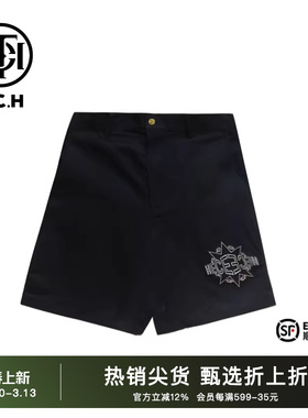 TCH2024秋季烫钻字母烫钻黑色休闲短裤T72B21E6003