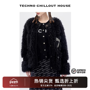 TCH法式名媛皮草时髦气质名媛外套女2025秋冬新款烫钻翅膀毛毛衣