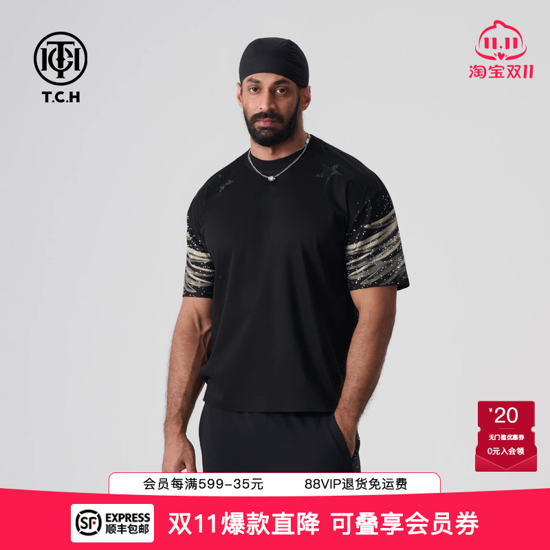 时尚休闲百搭烫钻圆领短袖T恤