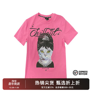 T21110C6107 新款 TCH潮牌T恤猫小姐烫钻粉色男女短袖 2025春季