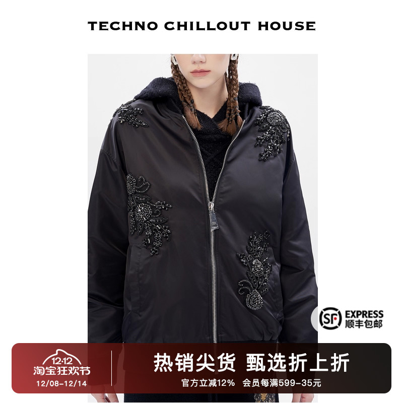 重工镶钻廓形飞行夹克棒球服