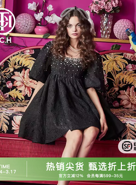 TCH潮牌新款袖烫钻复古设计感高定公主连衣裙T66B306102