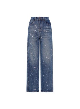 【侯允儿限定】TCH璀璨流星重工烫钻收腰阔腿牛仔裤女T75D20E1048