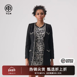 TCH潮牌秋季款中长款长袖手工系列连衣裙小香风T72A306011